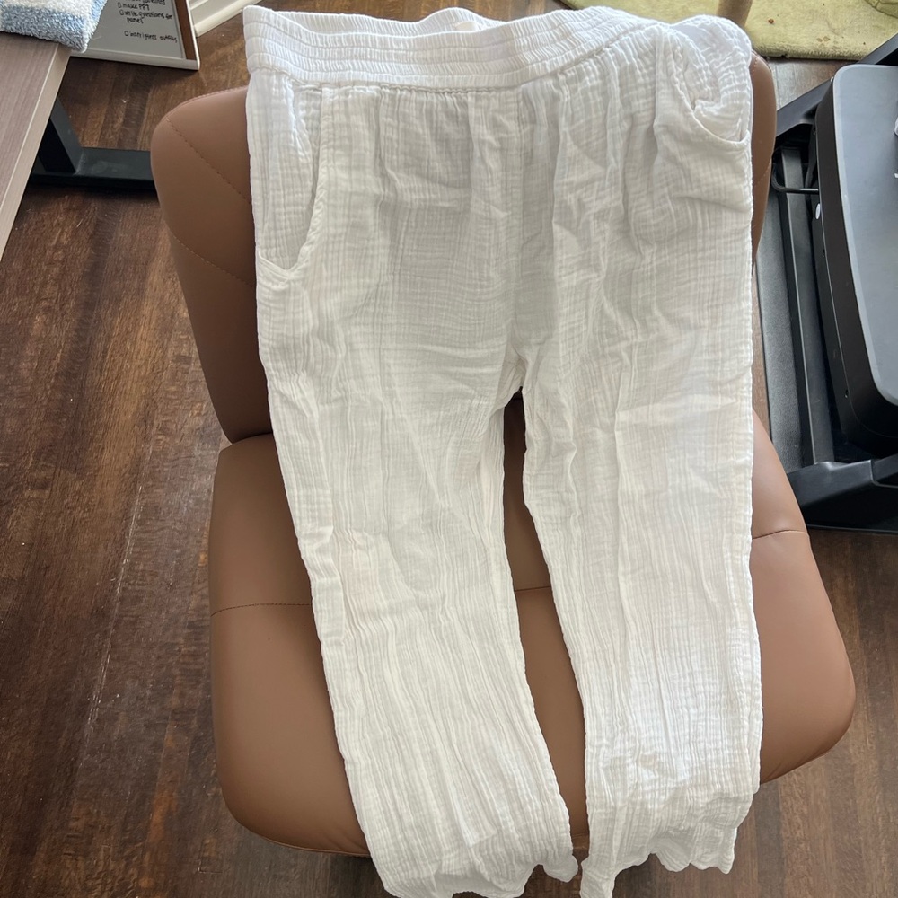 Rip Curl White Textured Elastic Waist Pants